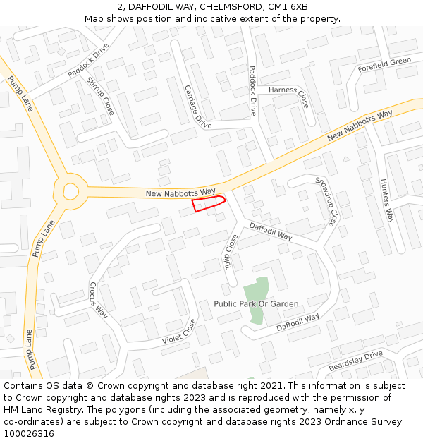 2, DAFFODIL WAY, CHELMSFORD, CM1 6XB: Location map and indicative extent of plot