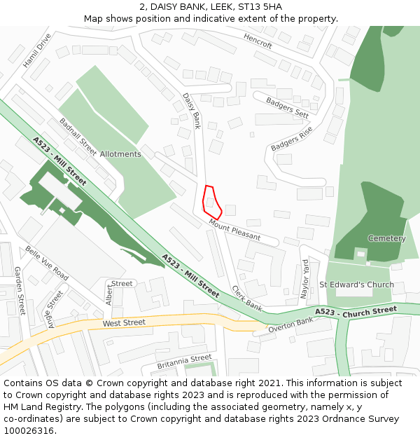 2, DAISY BANK, LEEK, ST13 5HA: Location map and indicative extent of plot