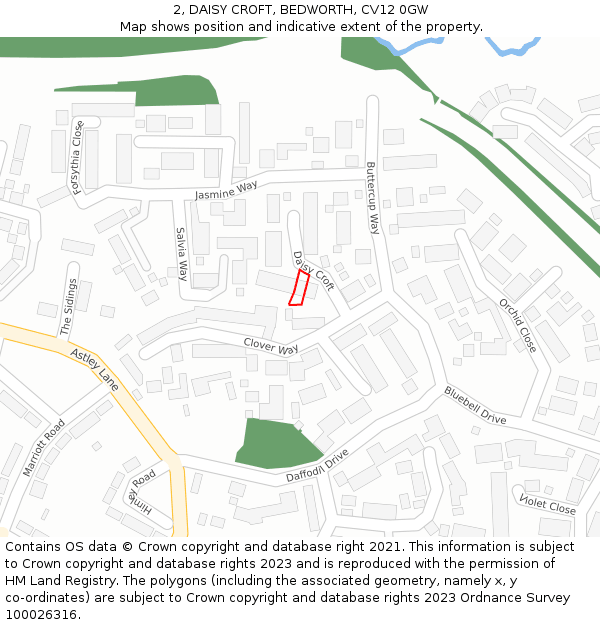 2, DAISY CROFT, BEDWORTH, CV12 0GW: Location map and indicative extent of plot