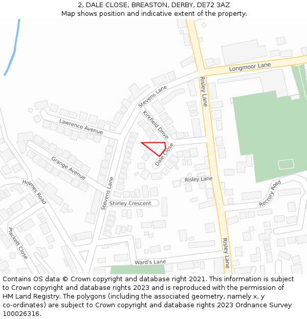 2, DALE CLOSE, BREASTON, DERBY, DE72 3AZ: Location map and indicative extent of plot
