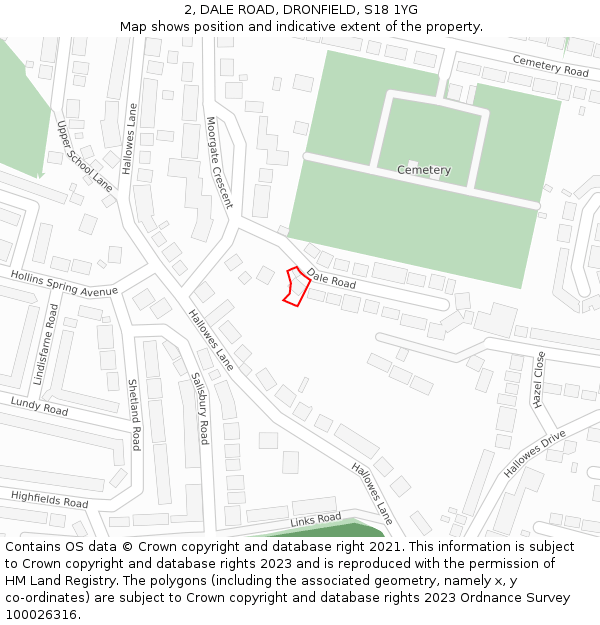 2, DALE ROAD, DRONFIELD, S18 1YG: Location map and indicative extent of plot