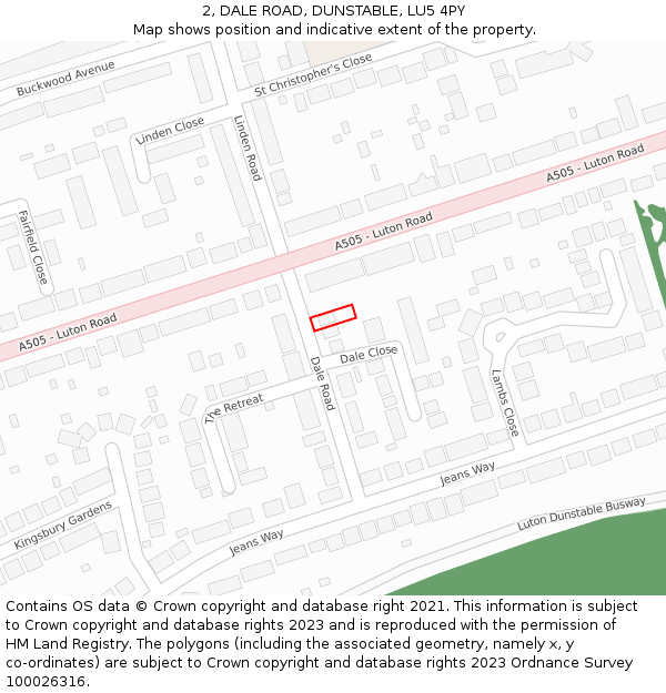 2, DALE ROAD, DUNSTABLE, LU5 4PY: Location map and indicative extent of plot