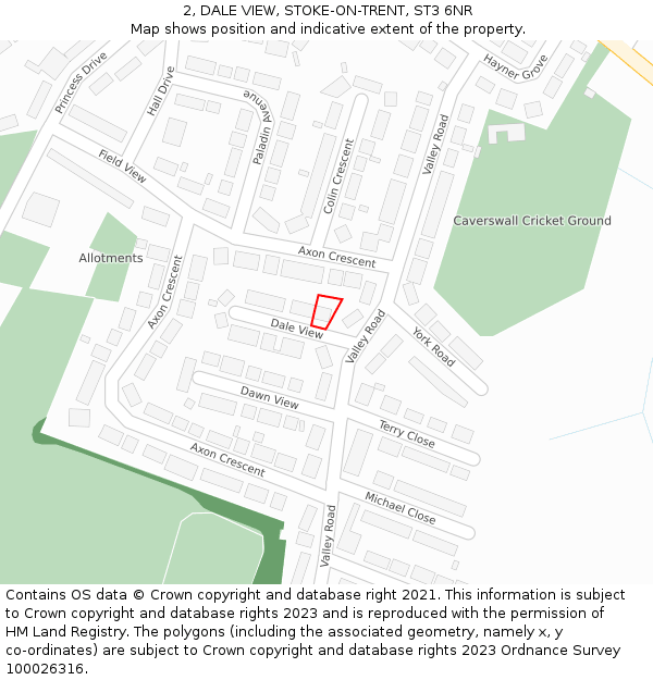 2, DALE VIEW, STOKE-ON-TRENT, ST3 6NR: Location map and indicative extent of plot