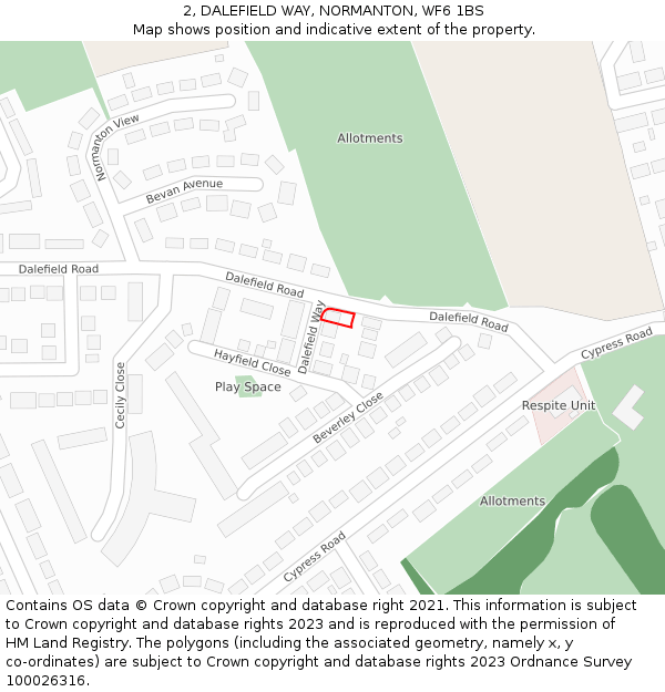2, DALEFIELD WAY, NORMANTON, WF6 1BS: Location map and indicative extent of plot