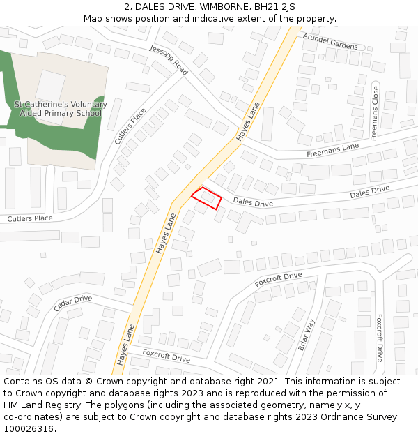 2, DALES DRIVE, WIMBORNE, BH21 2JS: Location map and indicative extent of plot