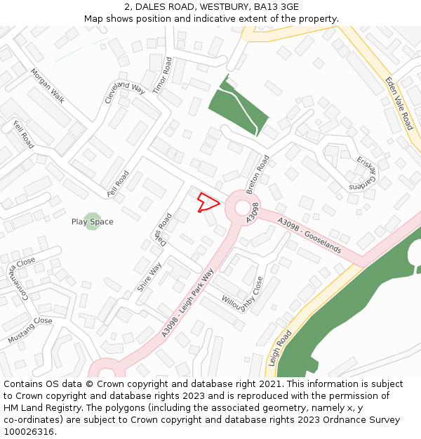 2, DALES ROAD, WESTBURY, BA13 3GE: Location map and indicative extent of plot