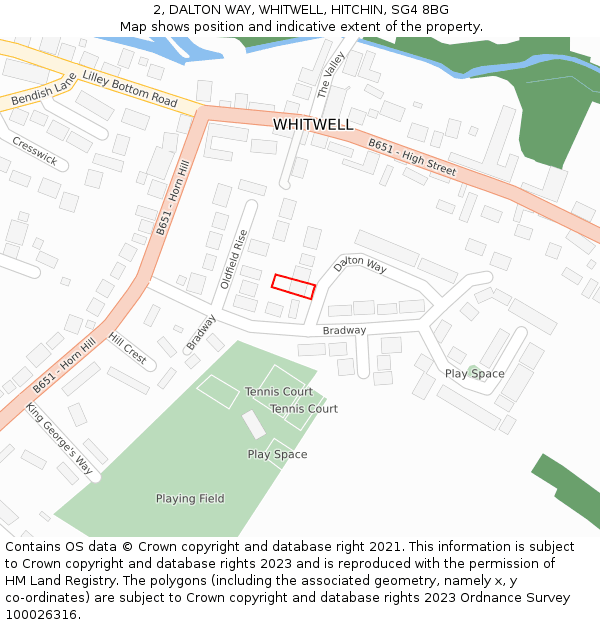 2, DALTON WAY, WHITWELL, HITCHIN, SG4 8BG: Location map and indicative extent of plot