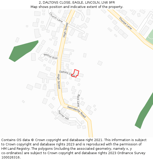 2, DALTONS CLOSE, EAGLE, LINCOLN, LN6 9FR: Location map and indicative extent of plot