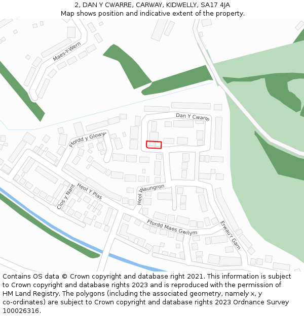 2, DAN Y CWARRE, CARWAY, KIDWELLY, SA17 4JA: Location map and indicative extent of plot