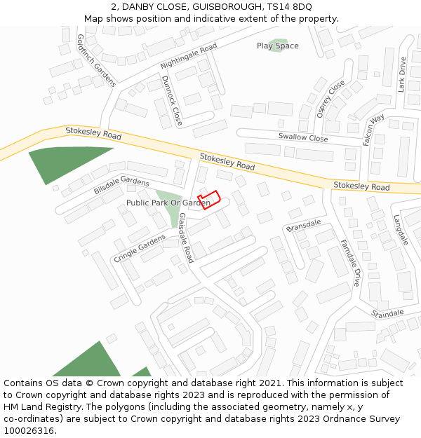 2, DANBY CLOSE, GUISBOROUGH, TS14 8DQ: Location map and indicative extent of plot