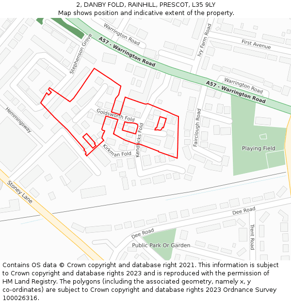 2, DANBY FOLD, RAINHILL, PRESCOT, L35 9LY: Location map and indicative extent of plot