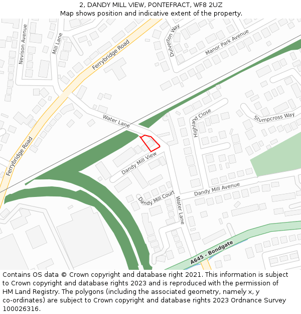 2, DANDY MILL VIEW, PONTEFRACT, WF8 2UZ: Location map and indicative extent of plot