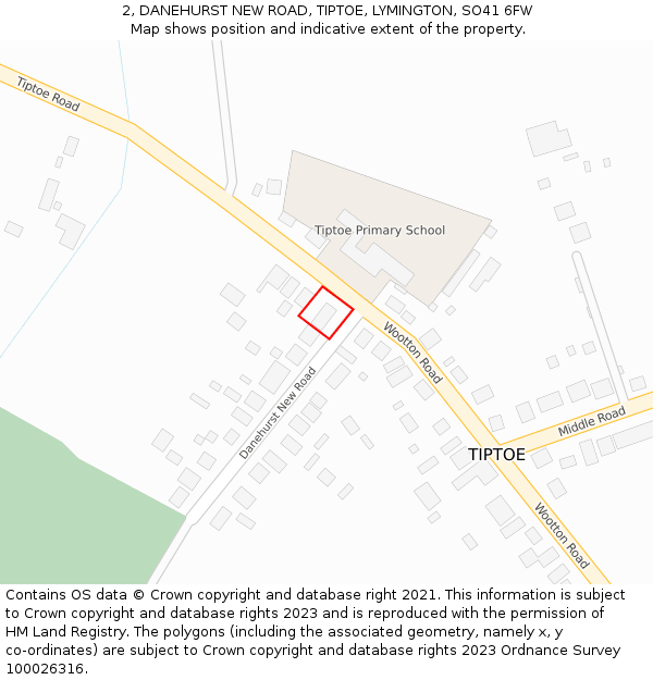 2, DANEHURST NEW ROAD, TIPTOE, LYMINGTON, SO41 6FW: Location map and indicative extent of plot
