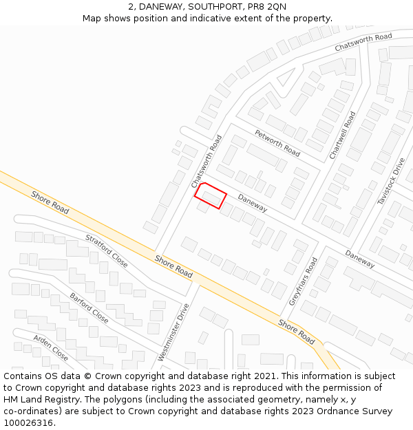 2, DANEWAY, SOUTHPORT, PR8 2QN: Location map and indicative extent of plot