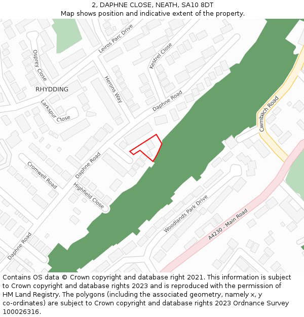 2, DAPHNE CLOSE, NEATH, SA10 8DT: Location map and indicative extent of plot