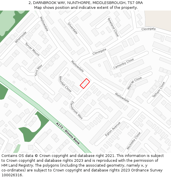 2, DARNBROOK WAY, NUNTHORPE, MIDDLESBROUGH, TS7 0RA: Location map and indicative extent of plot