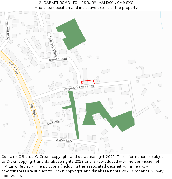 2, DARNET ROAD, TOLLESBURY, MALDON, CM9 8XG: Location map and indicative extent of plot