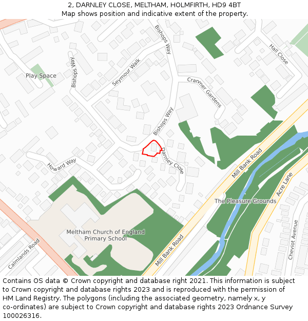 2, DARNLEY CLOSE, MELTHAM, HOLMFIRTH, HD9 4BT: Location map and indicative extent of plot