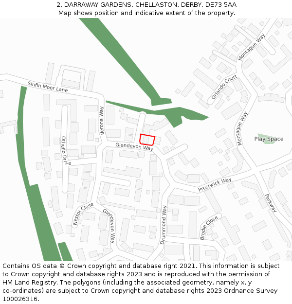 2, DARRAWAY GARDENS, CHELLASTON, DERBY, DE73 5AA: Location map and indicative extent of plot