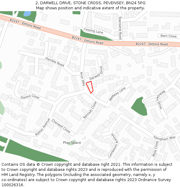 2, DARWELL DRIVE, STONE CROSS, PEVENSEY, BN24 5PG: Location map and indicative extent of plot