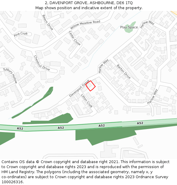 2, DAVENPORT GROVE, ASHBOURNE, DE6 1TQ: Location map and indicative extent of plot