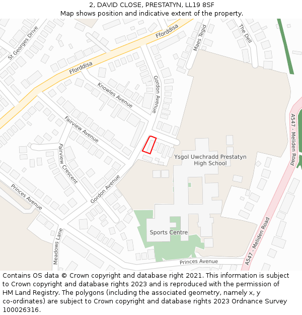 2, DAVID CLOSE, PRESTATYN, LL19 8SF: Location map and indicative extent of plot