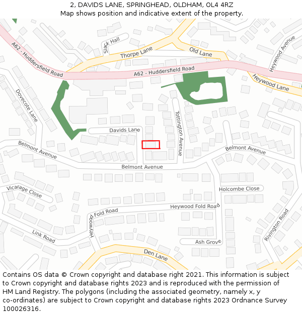 2, DAVIDS LANE, SPRINGHEAD, OLDHAM, OL4 4RZ: Location map and indicative extent of plot