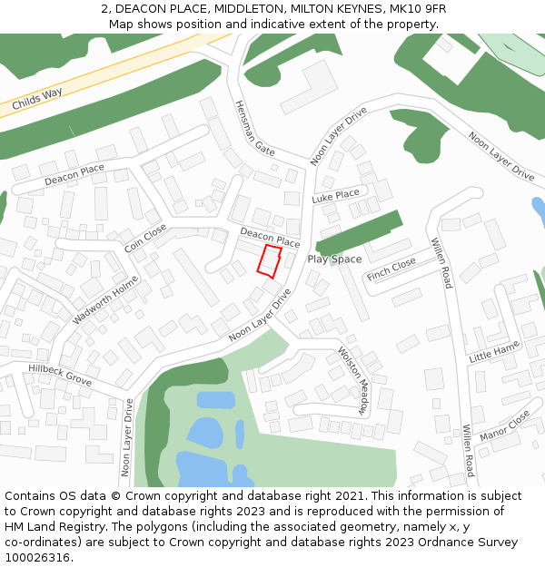 2, DEACON PLACE, MIDDLETON, MILTON KEYNES, MK10 9FR: Location map and indicative extent of plot