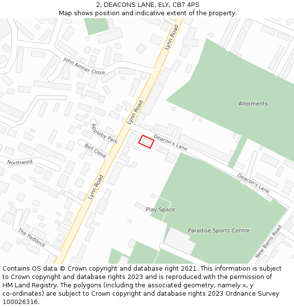 2, DEACONS LANE, ELY, CB7 4PS: Location map and indicative extent of plot