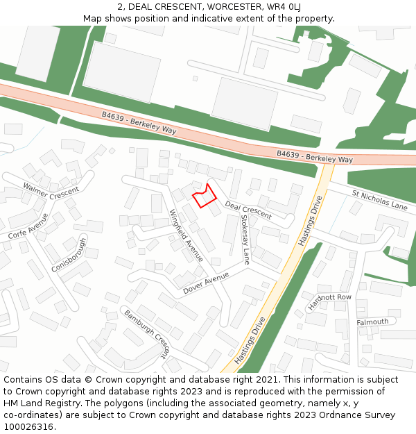 2, DEAL CRESCENT, WORCESTER, WR4 0LJ: Location map and indicative extent of plot