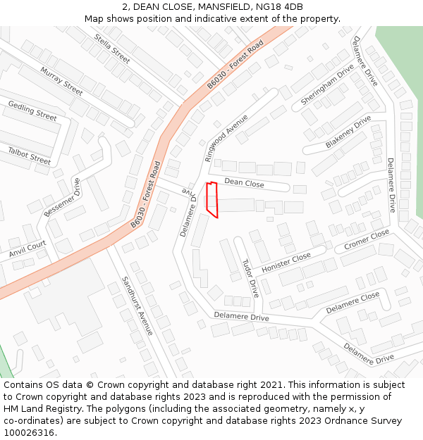 2, DEAN CLOSE, MANSFIELD, NG18 4DB: Location map and indicative extent of plot