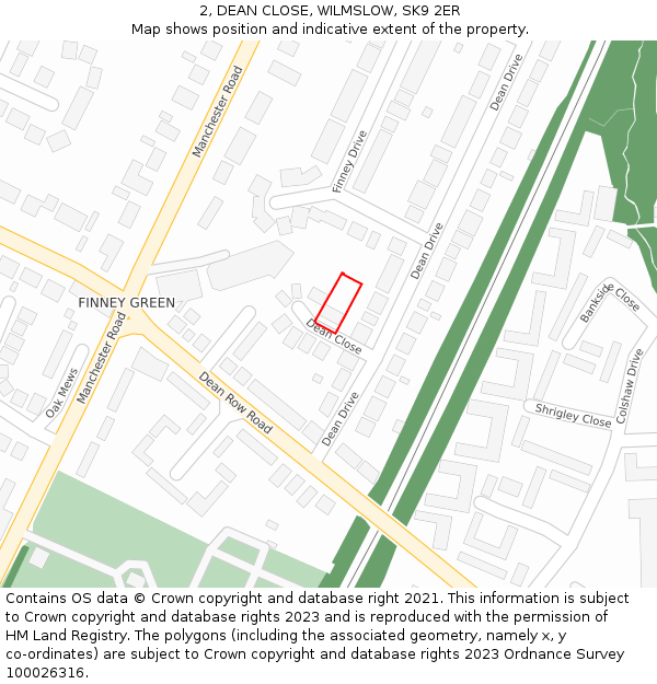 2, DEAN CLOSE, WILMSLOW, SK9 2ER: Location map and indicative extent of plot