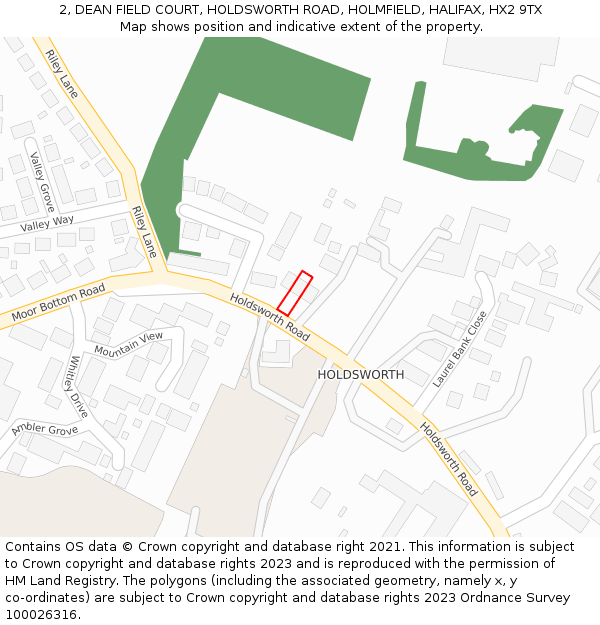 2, DEAN FIELD COURT, HOLDSWORTH ROAD, HOLMFIELD, HALIFAX, HX2 9TX: Location map and indicative extent of plot