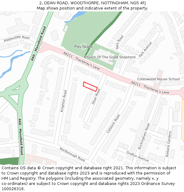 2, DEAN ROAD, WOODTHORPE, NOTTINGHAM, NG5 4FJ: Location map and indicative extent of plot