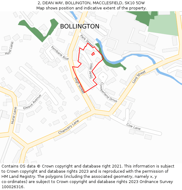 2, DEAN WAY, BOLLINGTON, MACCLESFIELD, SK10 5DW: Location map and indicative extent of plot