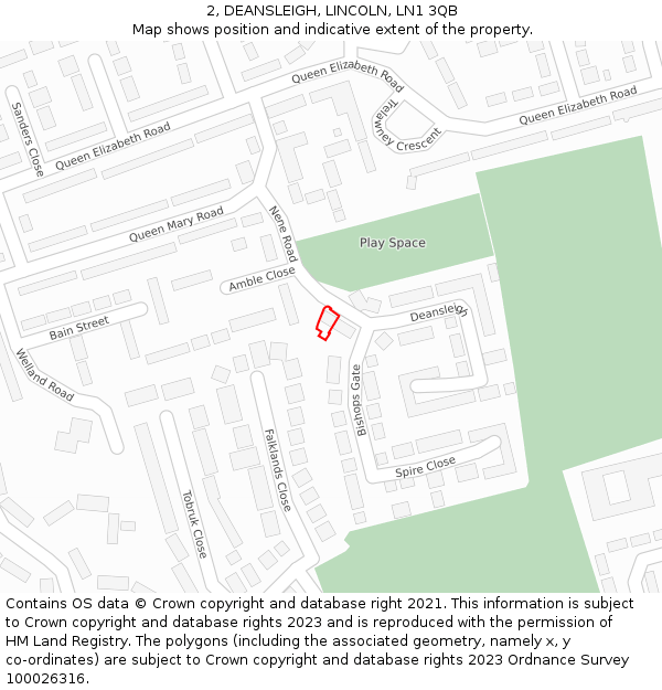 2, DEANSLEIGH, LINCOLN, LN1 3QB: Location map and indicative extent of plot