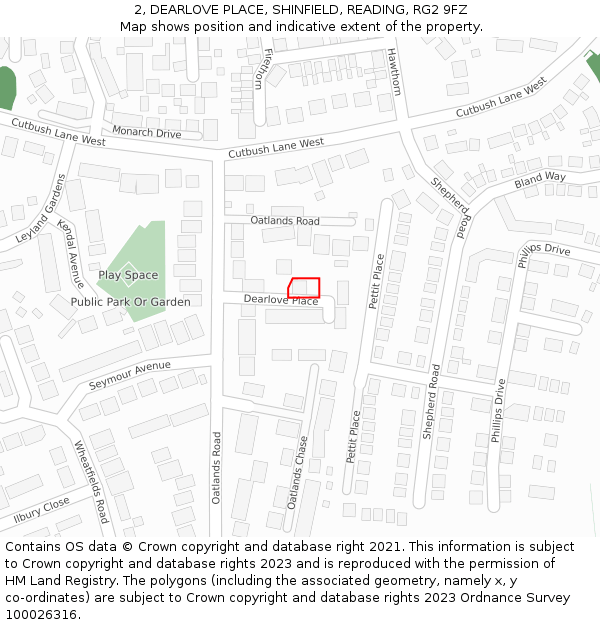 2, DEARLOVE PLACE, SHINFIELD, READING, RG2 9FZ: Location map and indicative extent of plot