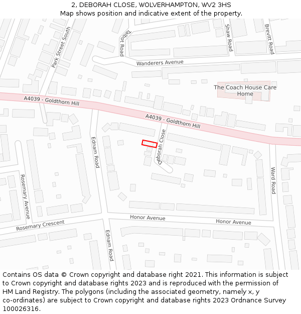 2, DEBORAH CLOSE, WOLVERHAMPTON, WV2 3HS: Location map and indicative extent of plot