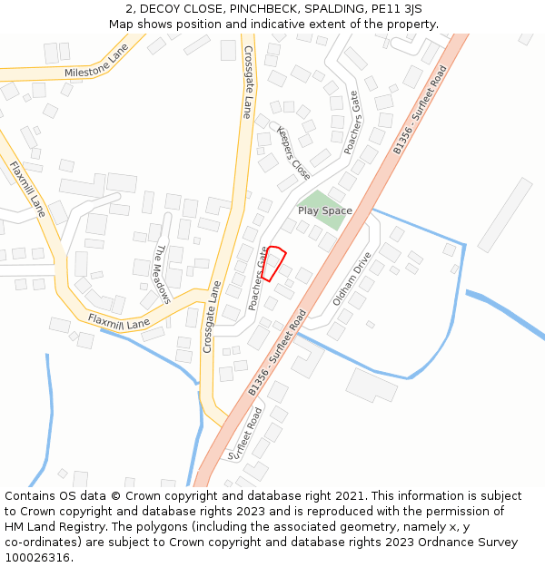 2, DECOY CLOSE, PINCHBECK, SPALDING, PE11 3JS: Location map and indicative extent of plot