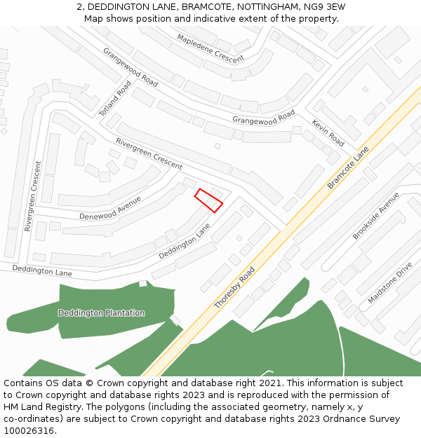 2, DEDDINGTON LANE, BRAMCOTE, NOTTINGHAM, NG9 3EW: Location map and indicative extent of plot