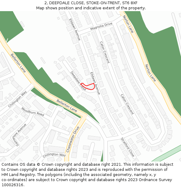 2, DEEPDALE CLOSE, STOKE-ON-TRENT, ST6 8XF: Location map and indicative extent of plot