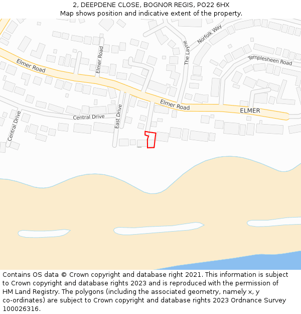 2, DEEPDENE CLOSE, BOGNOR REGIS, PO22 6HX: Location map and indicative extent of plot