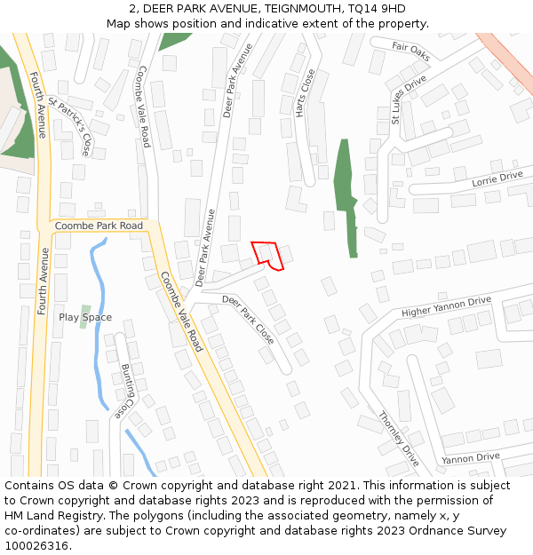 2, DEER PARK AVENUE, TEIGNMOUTH, TQ14 9HD: Location map and indicative extent of plot