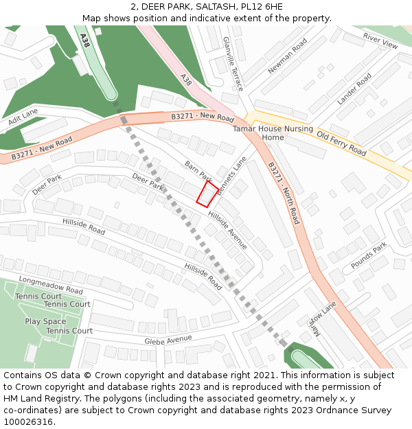 2, DEER PARK, SALTASH, PL12 6HE: Location map and indicative extent of plot