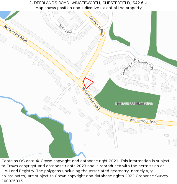 2, DEERLANDS ROAD, WINGERWORTH, CHESTERFIELD, S42 6UL: Location map and indicative extent of plot