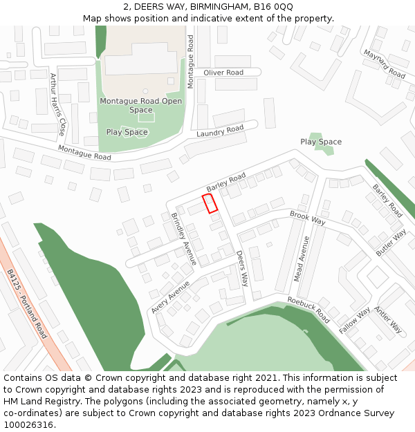 2, DEERS WAY, BIRMINGHAM, B16 0QQ: Location map and indicative extent of plot