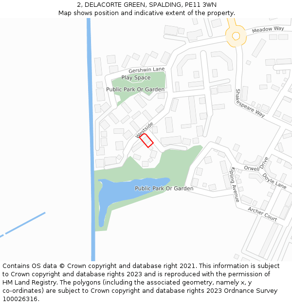 2, DELACORTE GREEN, SPALDING, PE11 3WN: Location map and indicative extent of plot