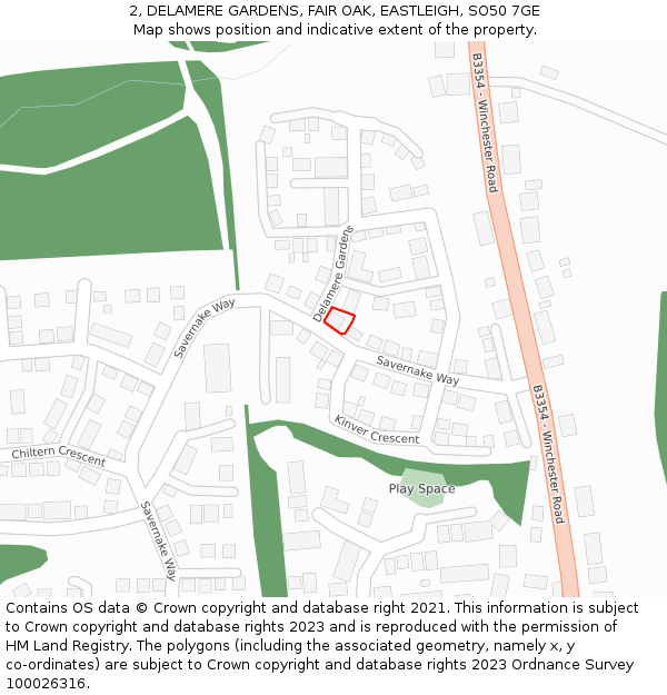 2, DELAMERE GARDENS, FAIR OAK, EASTLEIGH, SO50 7GE: Location map and indicative extent of plot