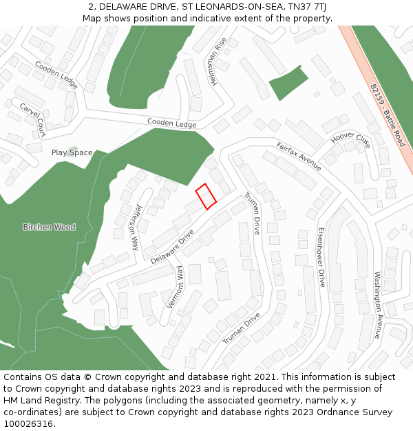 2, DELAWARE DRIVE, ST LEONARDS-ON-SEA, TN37 7TJ: Location map and indicative extent of plot