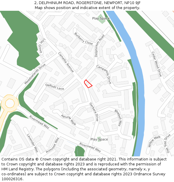 2, DELPHINIUM ROAD, ROGERSTONE, NEWPORT, NP10 9JF: Location map and indicative extent of plot